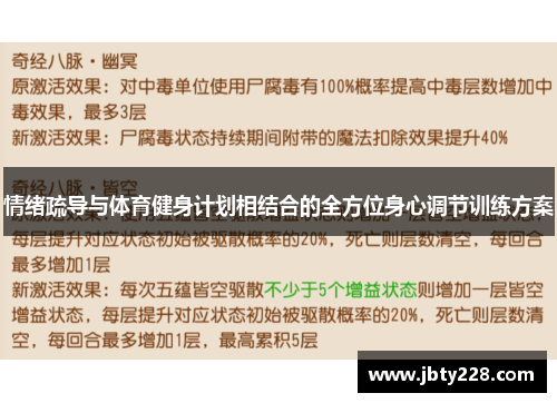 情绪疏导与体育健身计划相结合的全方位身心调节训练方案